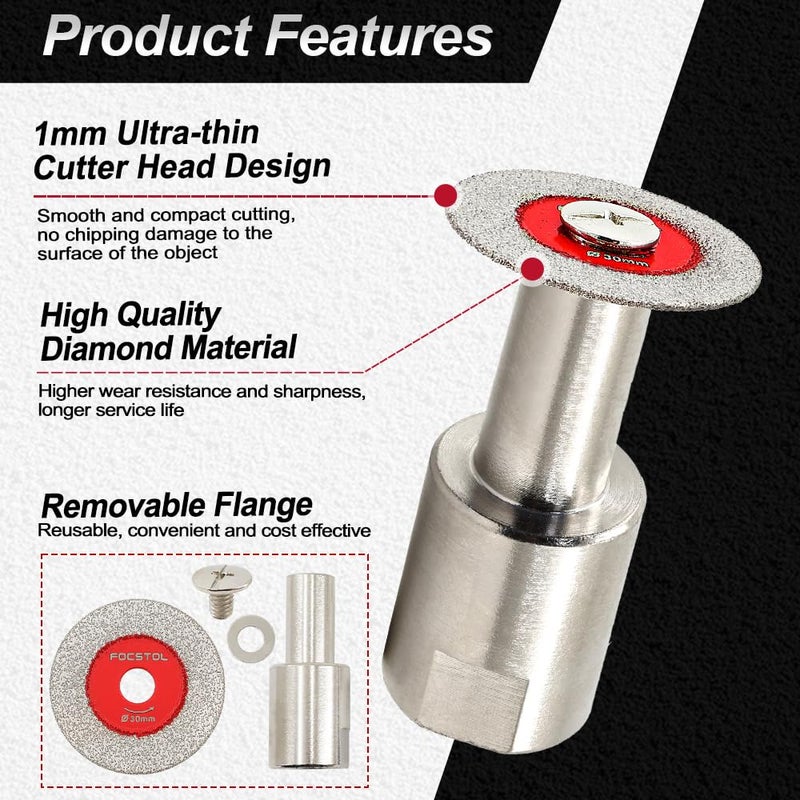 FOCSTOL Mini Diamond Glass Cutting Disc - 5pcs 1-3/16 Inch(30mm) Glass Saw Blade and 1pc 5/8''-11 Flange for Glass Jade Marble Granite Artificial Stone Porcelain Tile Ceramic - Image 5
